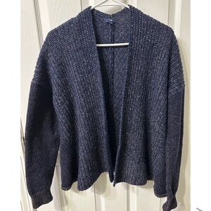 Gap Womens Mottled Blue Rib Knit Open Cardigan Sweater 100% Lambs Wool Size L